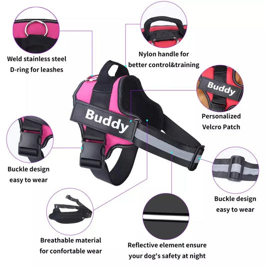 Personalized, NO PULL, Reflective, Breathable Harness Vest For Small and Large Dogs