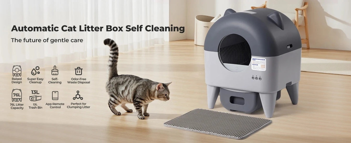 Multi-Cat Compatible Automatic Cat Litter Box with APP Control and Odor Control
