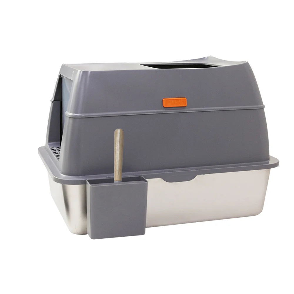 Enclosed Stainless Steel Cat Litter Box with Lid Large Litter Pan and High Wall