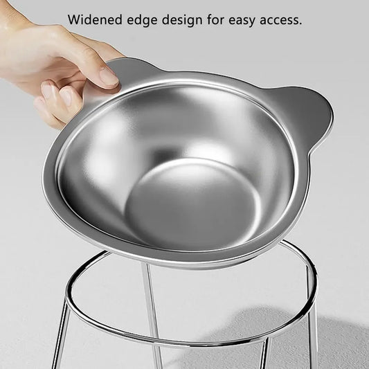 Shatter-Resistant, Stainless Steel Elevated Cat Bowl with Tilted Neck Guard at 15°