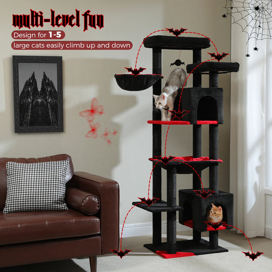 Tall Indoor Cat Tree/Tower with Super Large Hammock and Scratching Posts