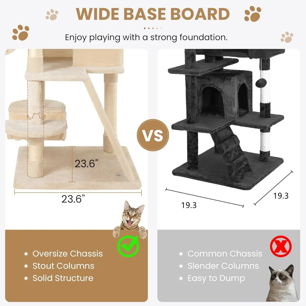 65-inch Cozy, Plush, Multi-Level Cat Tree Tower Condo