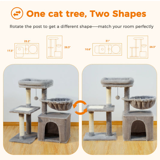 Cat tree with Scratching Posts, Big Hammock and Removable Top Perch