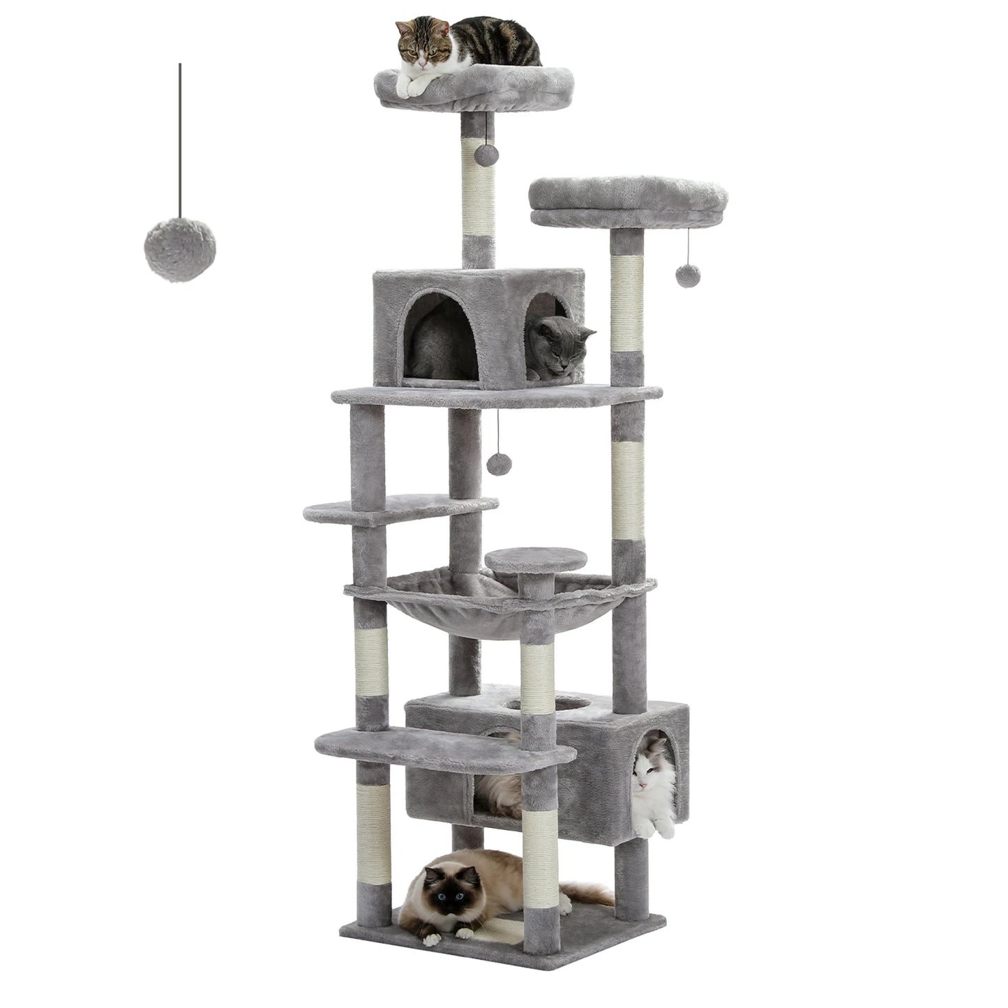 Large Indoor Cat Tree and Tower With Scratching Posts, Spacious Hammock and Padded Perches