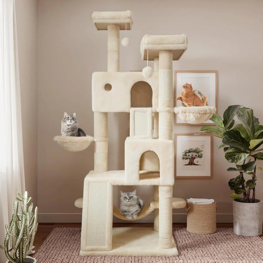 65-inch Cozy, Plush, Multi-Level Cat Tree Tower Condo