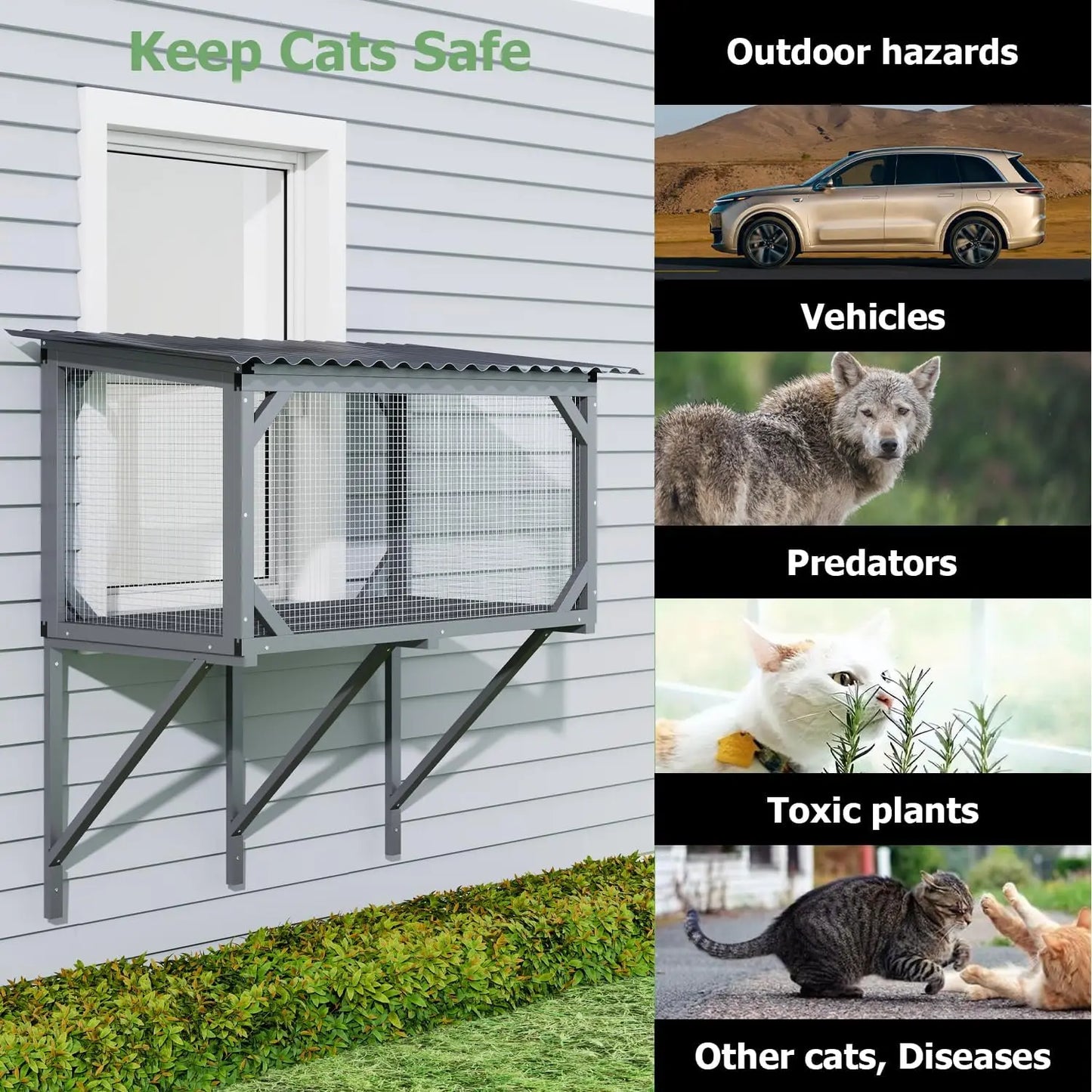 Catio Outdoor Cat Enclosure - Window Perch & Hammock for Sunbathing, Napping, Overlooking