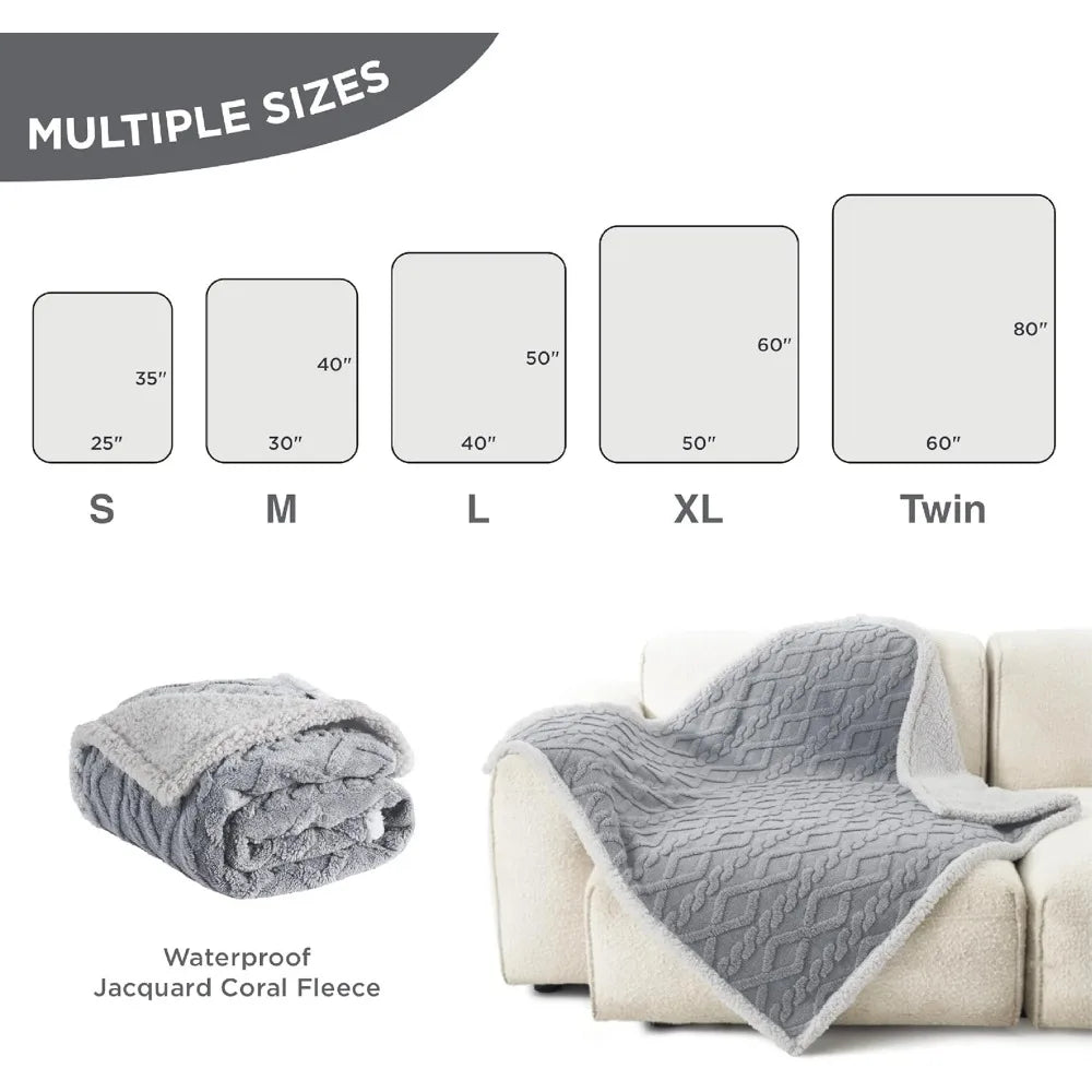 Waterproof Dog Blankets for Large Dogs - Pet Blanket for Couch Protector Washable, Premium Jacquard Coral Fleece Cat Throw Blan