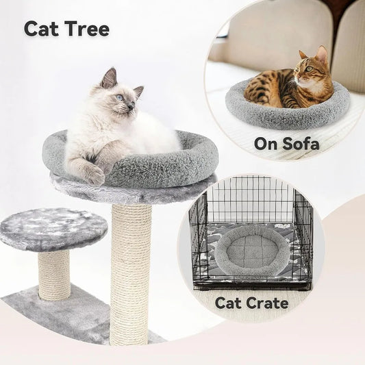 Small Round Cat Bed Mat with Surrounding Pillow