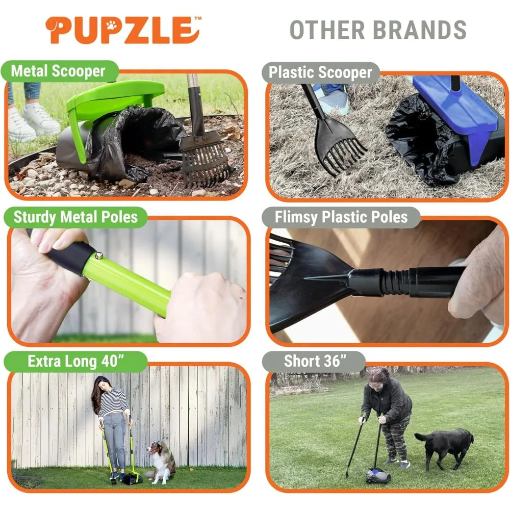 Dog Pooper Scooper with Bag Attachment and 40" Long Handle