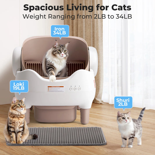 Self Cleaning, Automatic Cat Litter Box with APP Control, Odor-Free Large Waste Bin, Open-Top for Multi Cats