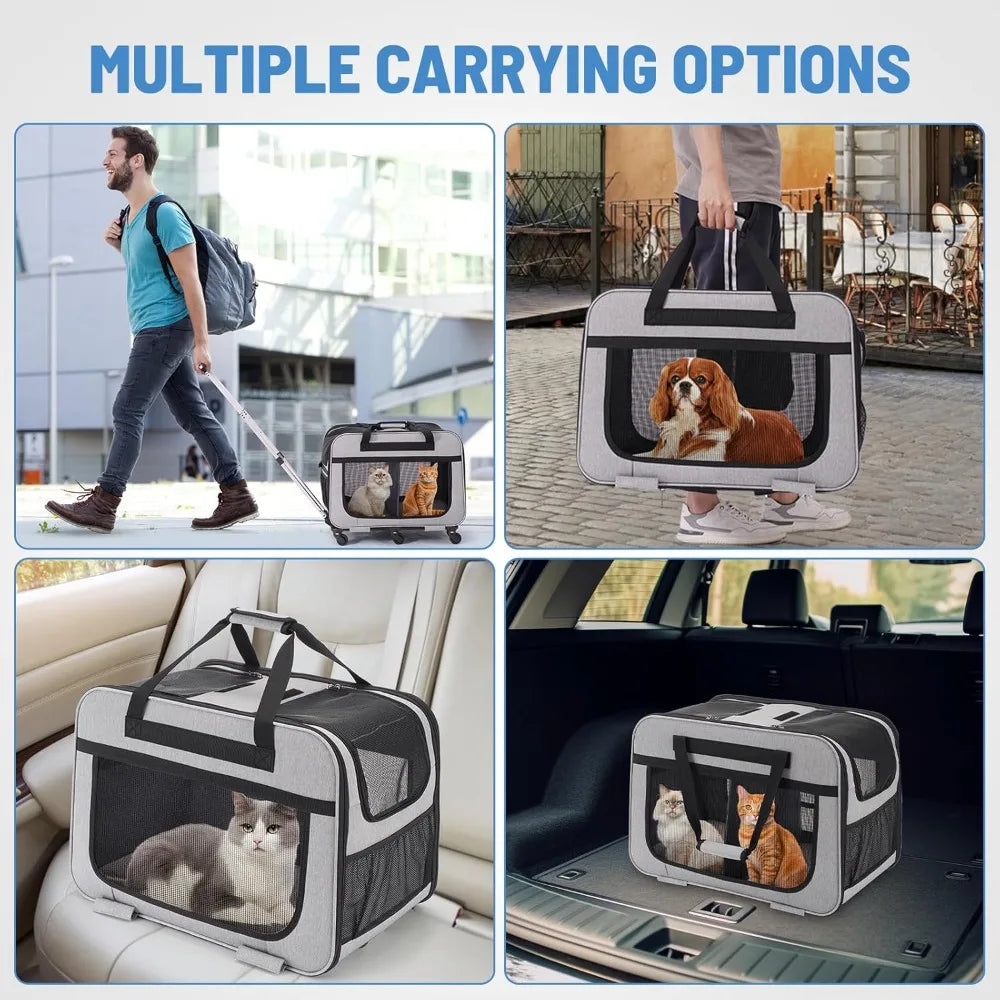 Double Pet Carrier with Wheels
