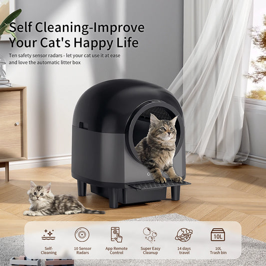 Self Cleaning Automatic Cat Litter Box with Stairs, Safety Protection and APP-Control