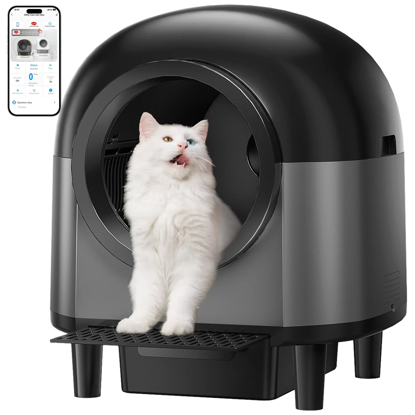 Self Cleaning Automatic Cat Litter Box with Stairs, Safety Protection and APP-Control