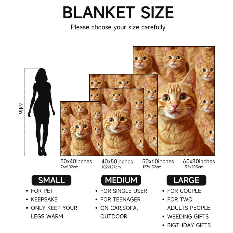 1-piece multi-use, soft, orange cat-themed flannel blanket