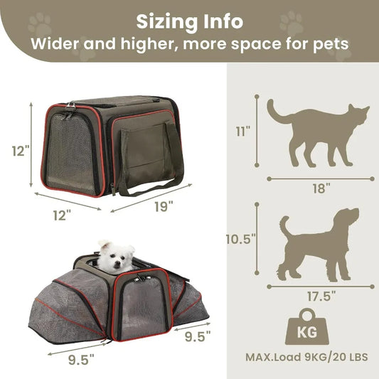2-Side Expandable Cushioned Pet Carrier - Fits Two Cats or One Dog