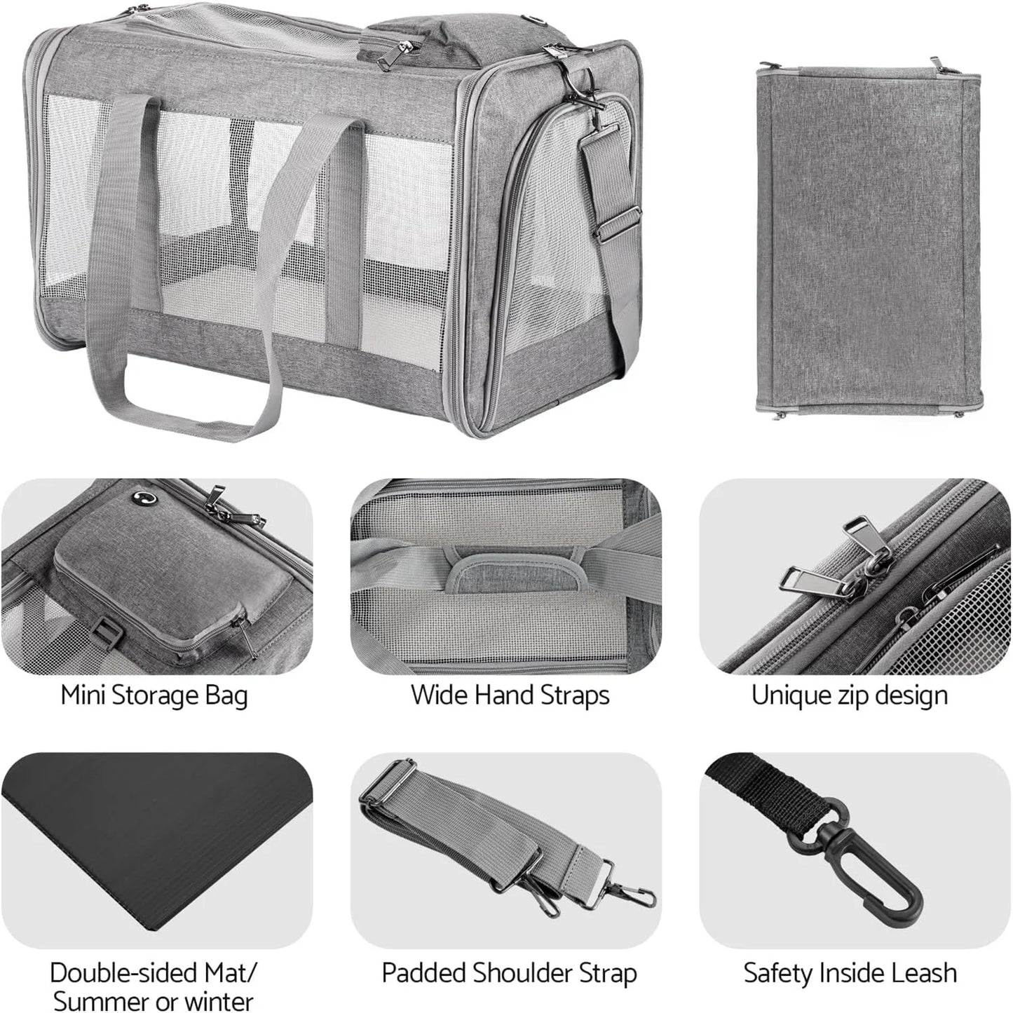 Airline Approved Pet Carrier with Breathable Honeycomb and Removable Support Board