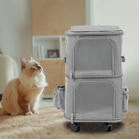 Double-Compartment Pet Carrier with Wheels