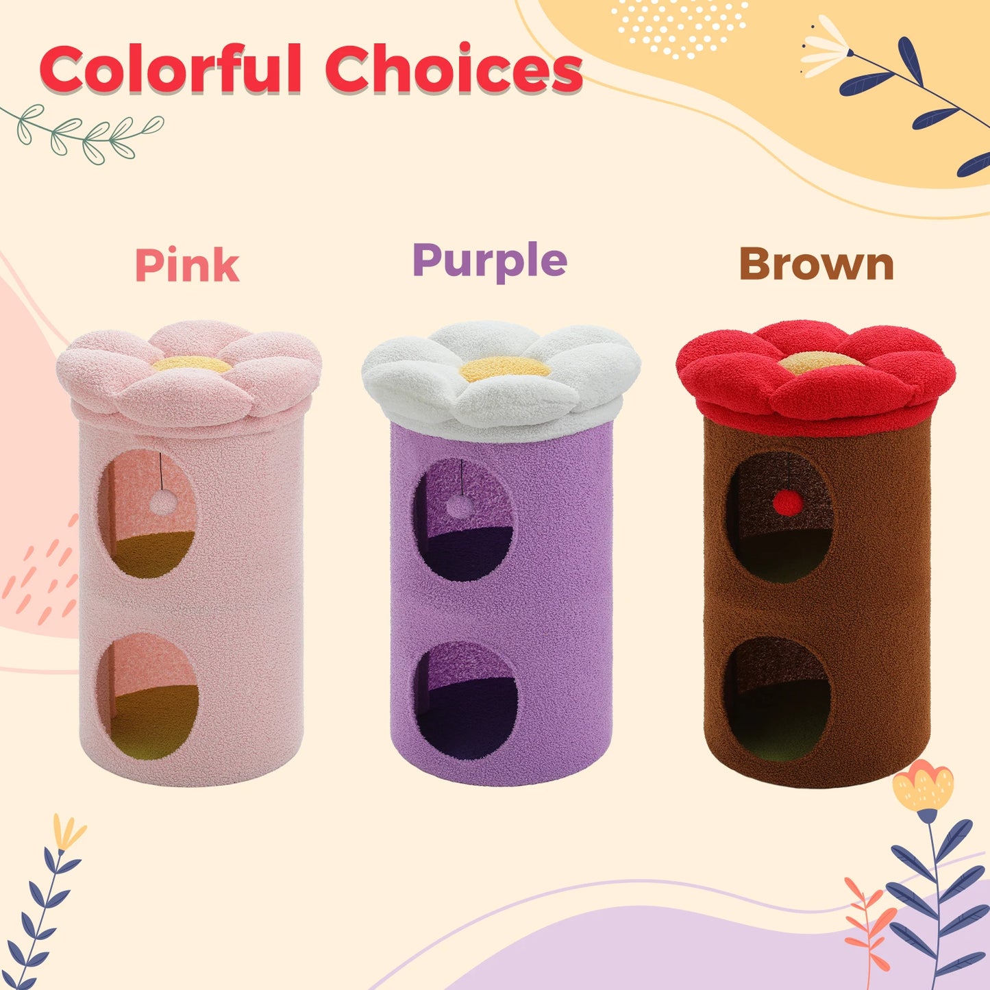 Large Cat House with Removable Flower Cat Bed and Hideaway