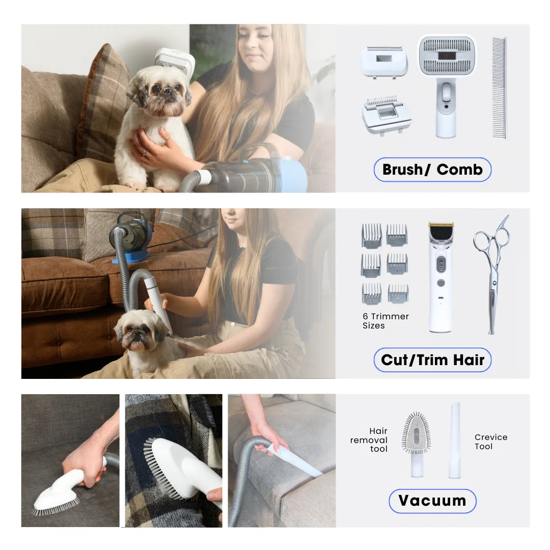 Grooming Kit and Vacuum for Dogs & Cats, Removes up to 99% of Fur Low noise, Adjustable Speed