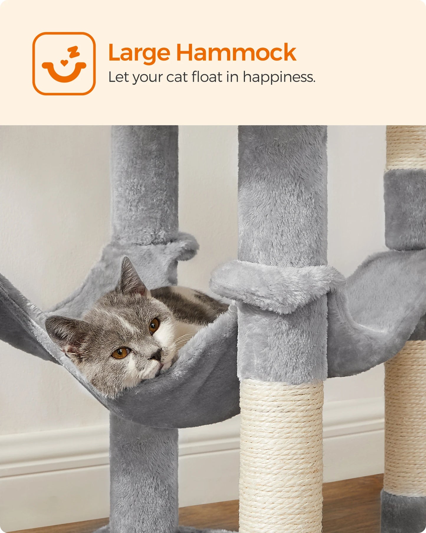 Multi-level, 56.3-Inch Cat Tower/Tree/Condo  with 4 Scratching Posts, 2 Perches, Hammock and Cave