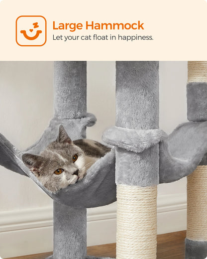 Multi-level, 56.3-Inch Cat Tower/Tree/Condo  with 4 Scratching Posts, 2 Perches, Hammock and Cave