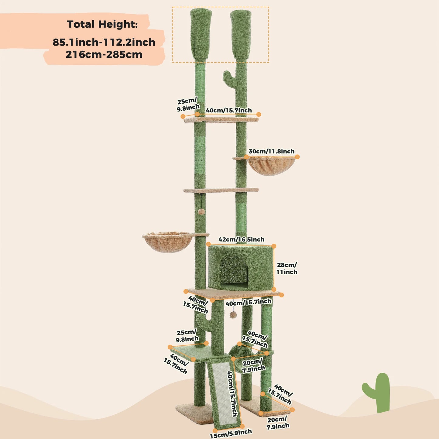 Adjustable Floor-to-Ceiling, Multi-Level Cactus Cat Tree