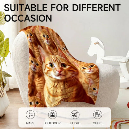 1-piece multi-use, soft, orange cat-themed flannel blanket