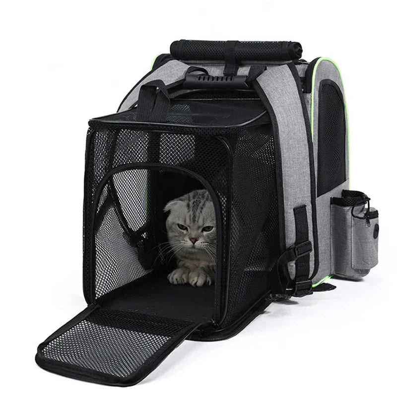 Expandable Pet Backpack with Breathable Mesh Shade Cover