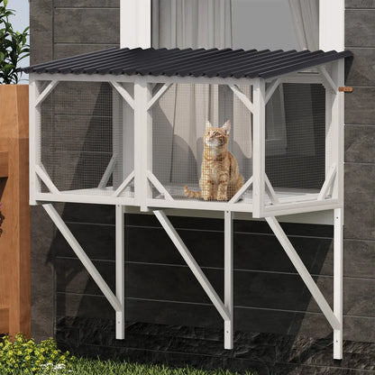 Wooden Catio Window Perch with Hammock - for Sunbathing, Napping & Overlooking