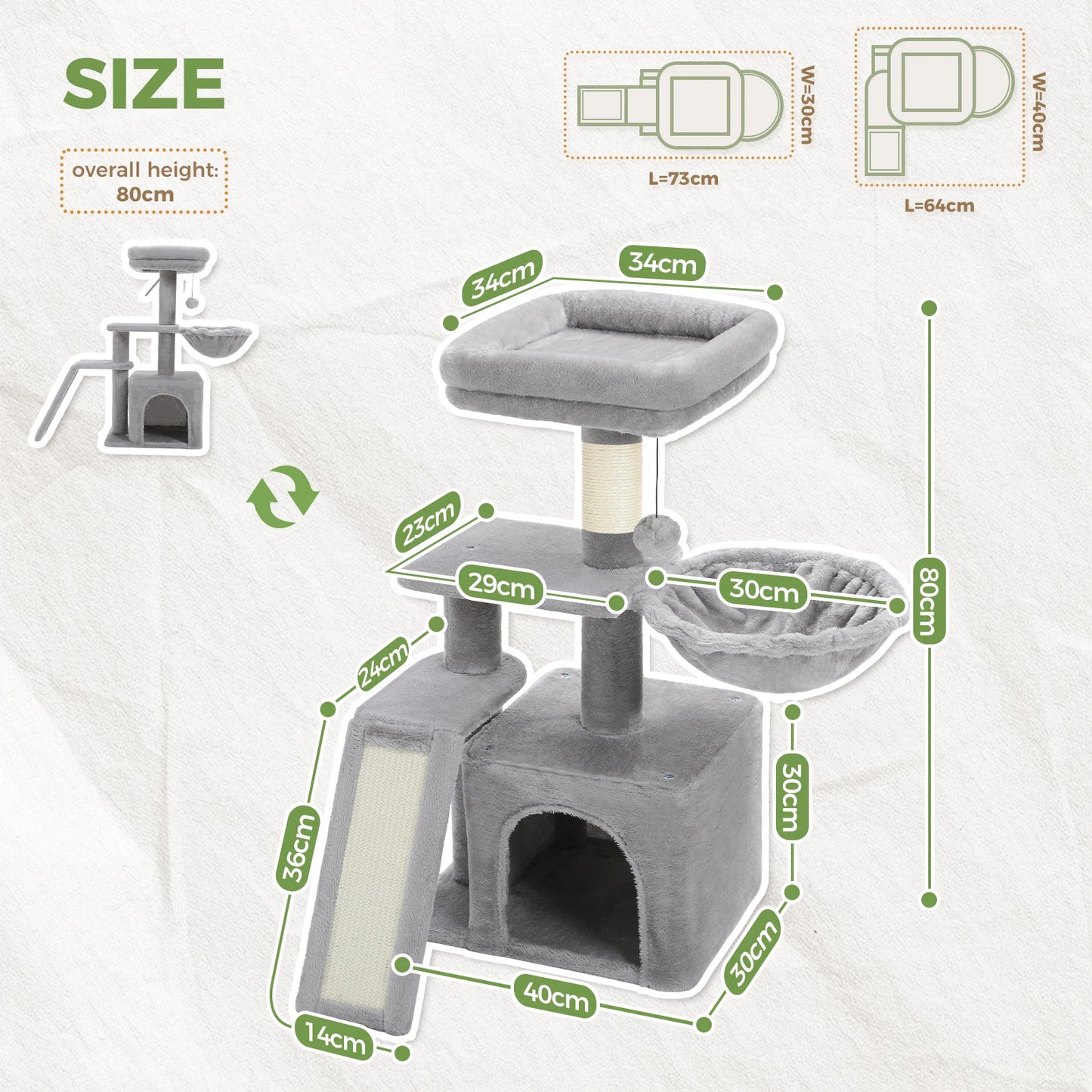 Cat tree with Scratching Posts, Big Hammock and Removable Top Perch