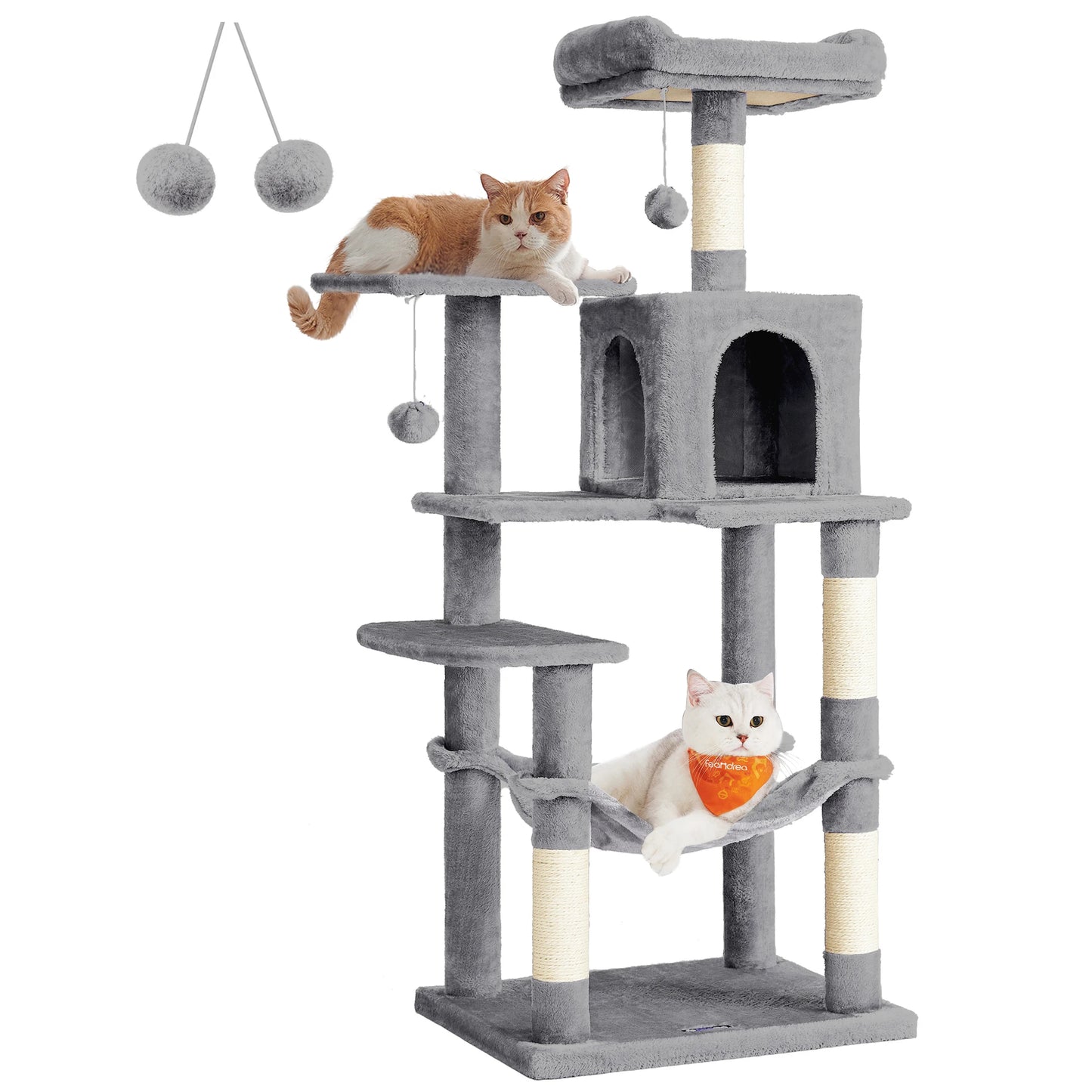 Multi-level, 56.3-Inch Cat Tower/Tree/Condo  with 4 Scratching Posts, 2 Perches, Hammock and Cave