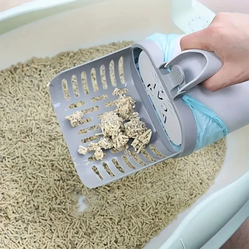 Easy-Use Cat Litter Scoop with Waste Bag Holder | Plastic Litter Box Cleaner | Ideal for All Cat Breeds | Essential Pet Supply