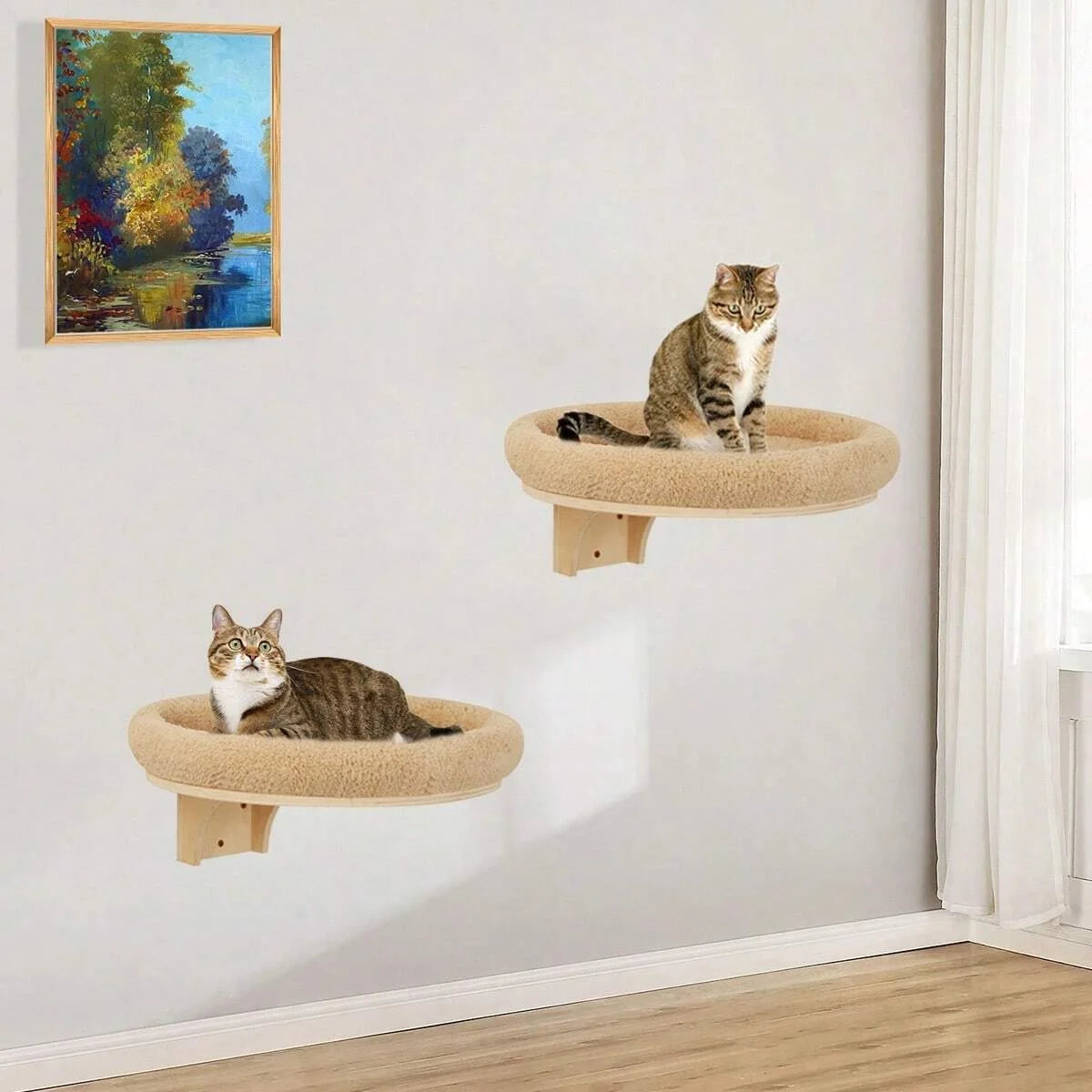 Cat Wall Mounted Solid Wooden Furniture with Climbing Ladder, Perch, Hammock and Scratching Post