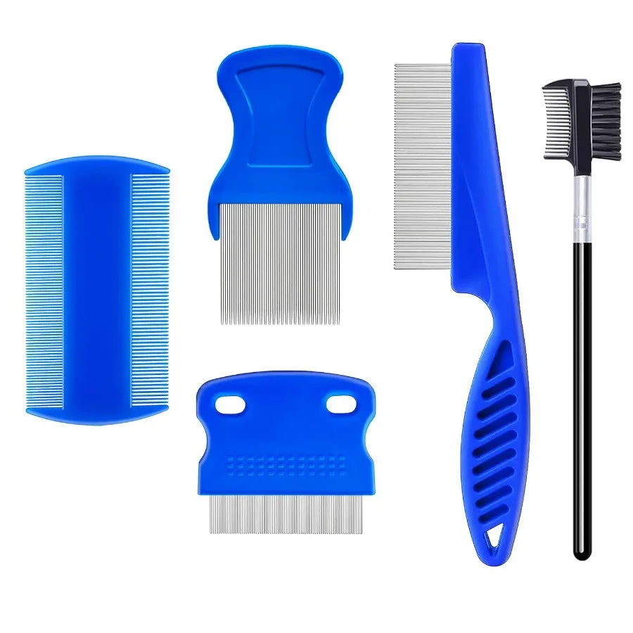 5 Pack Stainless Steel Flea/Lice Combs with Rounded Teeth for Pet Grooming