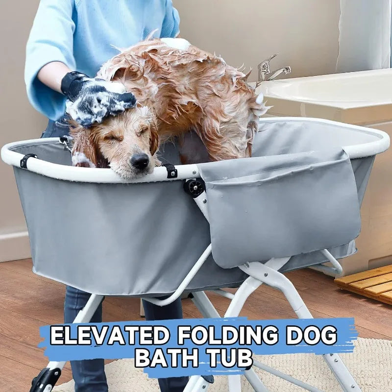 Elevated, Adjustable and Foldable Pet Bath Tub