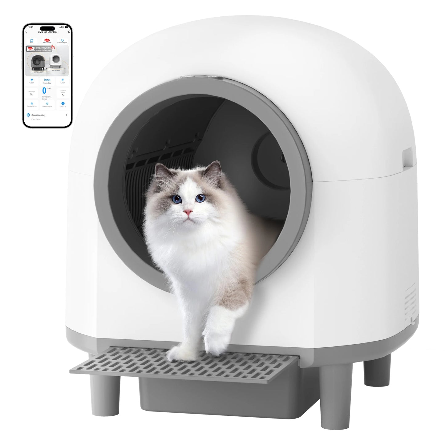 Self Cleaning Automatic Cat Litter Box with Stairs, Safety Protection and APP-Control