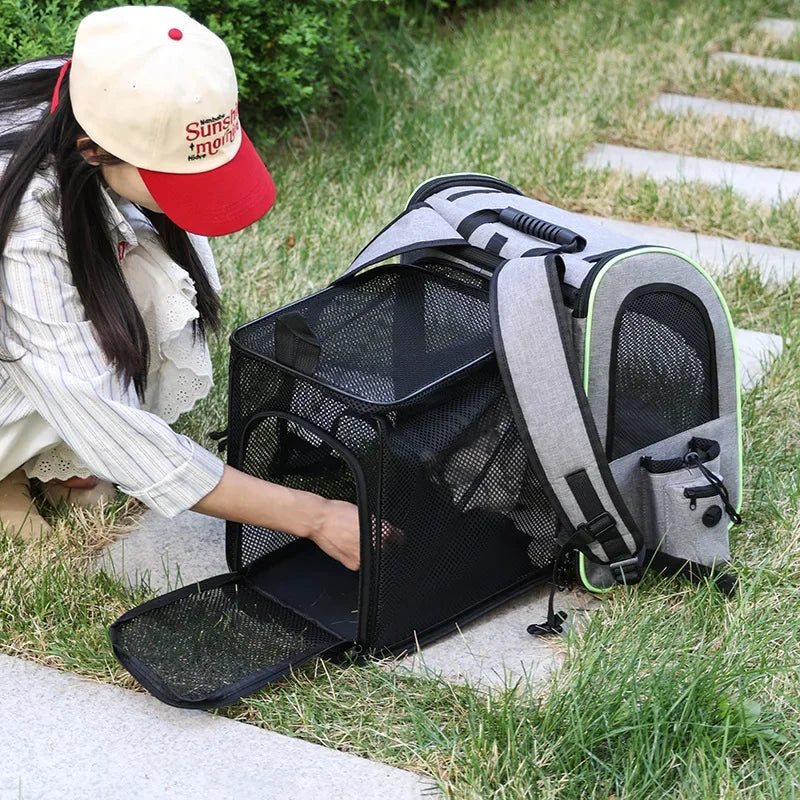 Expandable Pet Backpack with Breathable Mesh Shade Cover