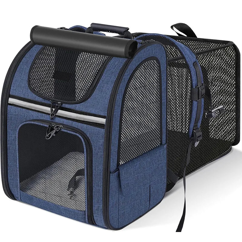Expandable Pet Backpack with Breathable Mesh Shade Cover