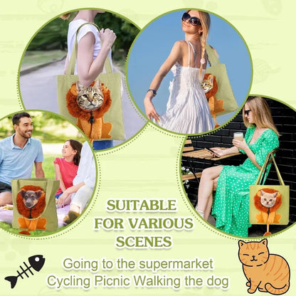 Portable Green Lion-Shaped Canvas Shoulder Tote Bag for Small Animals