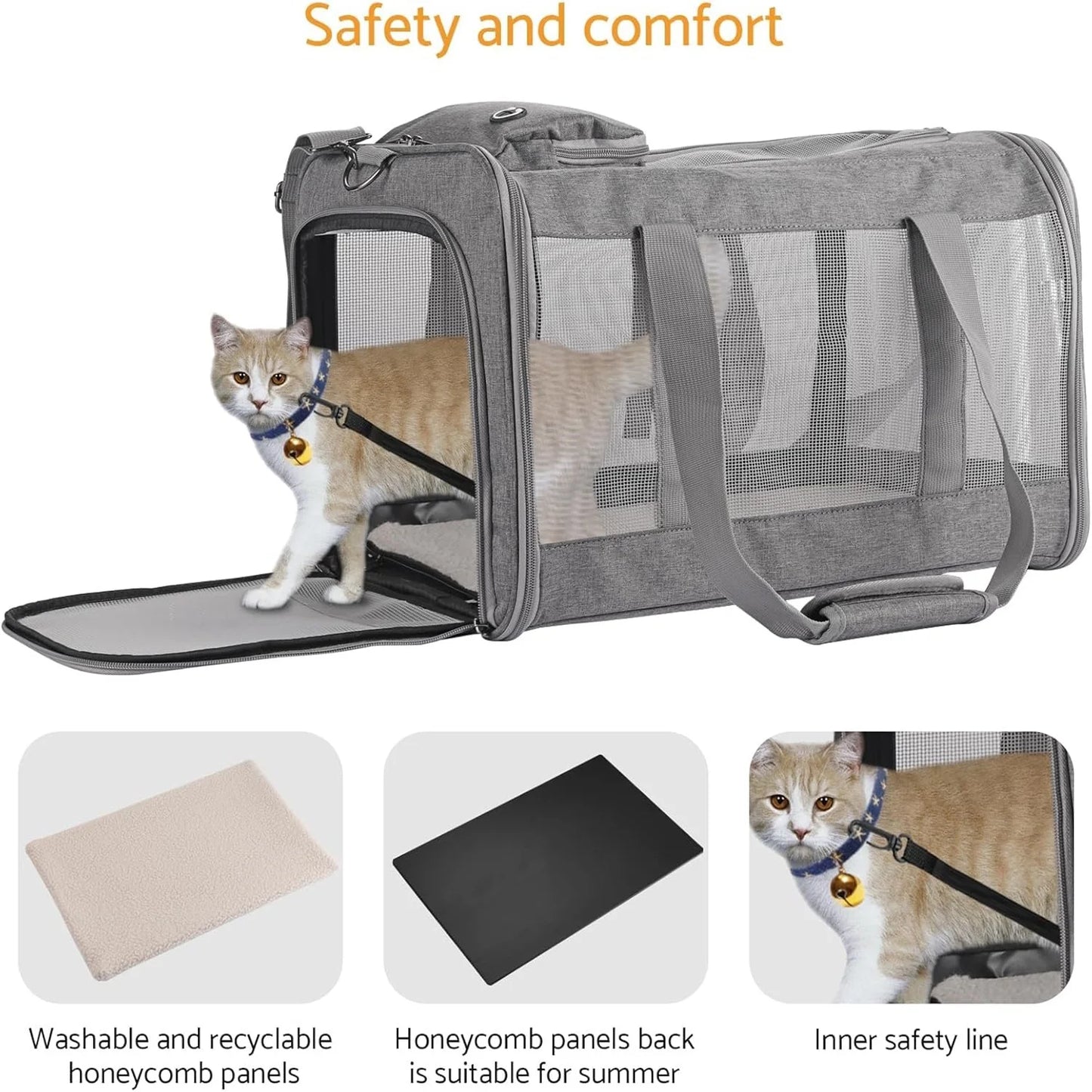 Airline Approved Pet Carrier with Breathable Honeycomb and Removable Support Board