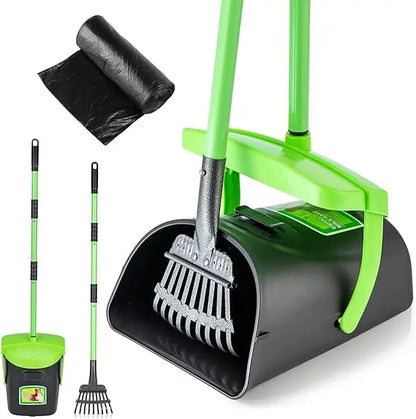 MXF Pooper Scooper Swivel Bin and Rake Kit with 20 Waste Bags, 36.6" Long Handle Adjustable Handle