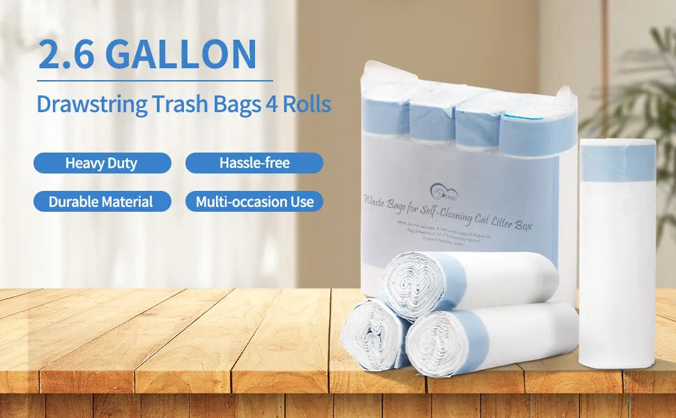 60-count Self-Cleaning Cat Litter Box  Bags  with Drawstring Design - 17x19in/45x50cm, 4 Rolls