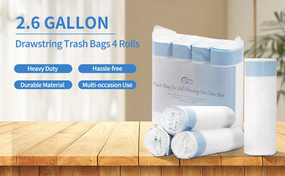 60-count Self-Cleaning Cat Litter Box  Bags  with Drawstring Design - 17x19in/45x50cm, 4 Rolls