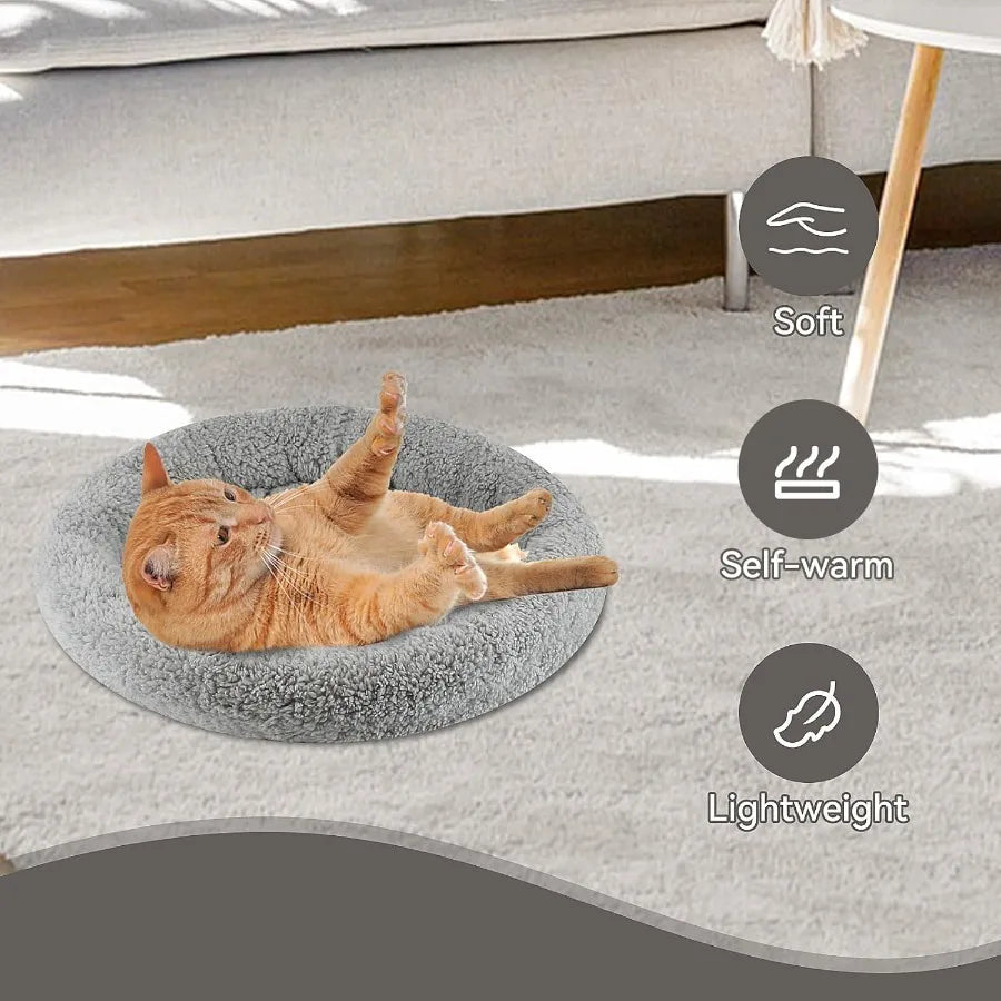Small Round Cat Bed Mat with Surrounding Pillow