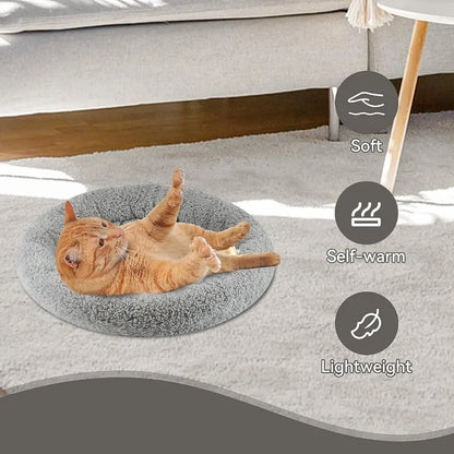 Small Round Cat Bed Mat with Surrounding Pillow