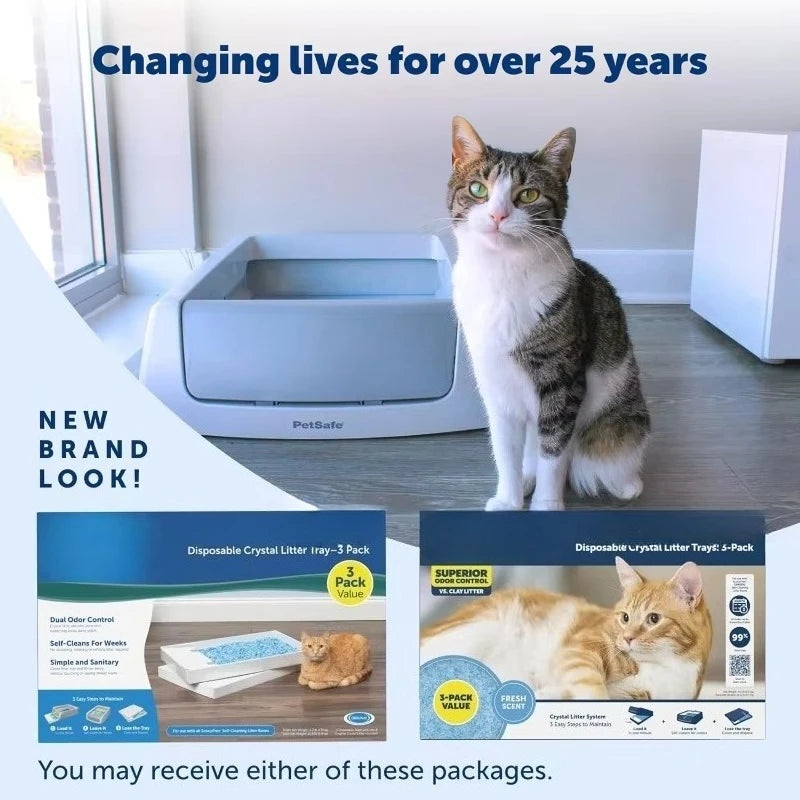 Crystal Cat Litter Tray Refills – Fresh Scent, 3-Pack Disposable Tray with Leak Protection