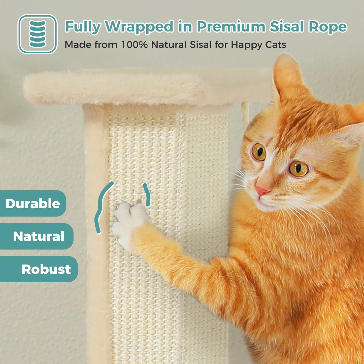 Large Scratching Post for Indoor Cats with Woven Sisal Dangling Ball