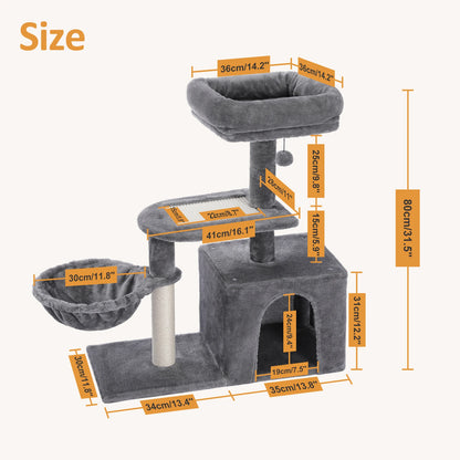 Cat tree with Scratching Posts, Big Hammock and Removable Top Perch