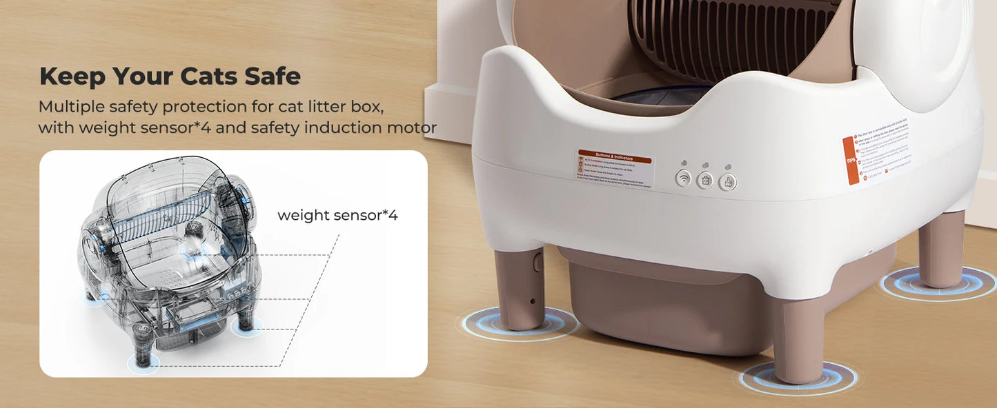 Self Cleaning, Automatic Cat Litter Box with APP Control, Odor-Free  Large Waste Bin, Open-Top for Multi Cats