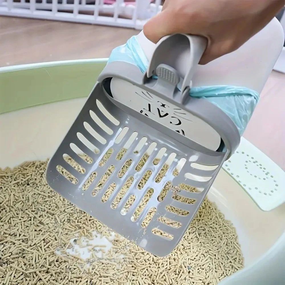Easy-Use Cat Litter Scoop with Waste Bag Holder | Plastic Litter Box Cleaner | Ideal for All Cat Breeds | Essential Pet Supply